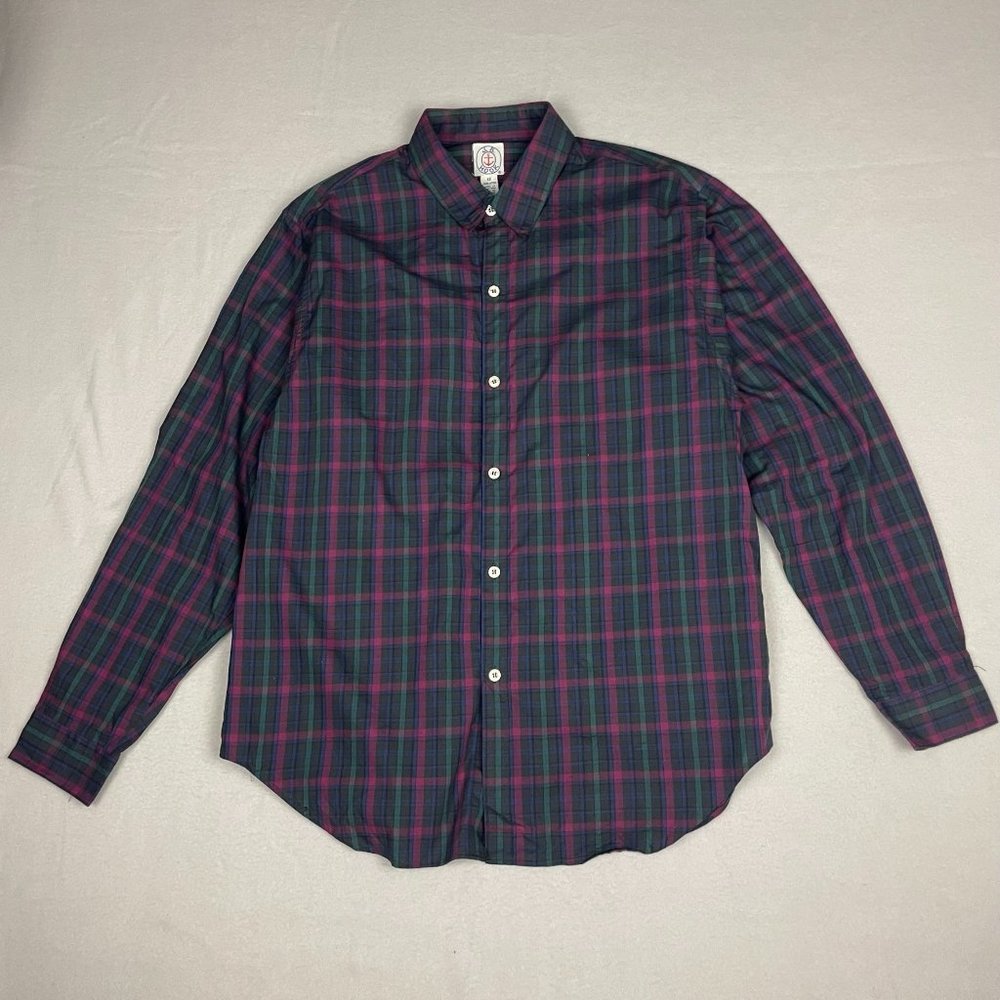 Vintage J.G. Hook Plaid Adult Cotton Purple Blue Plaid Button Up Size 12 Shirt